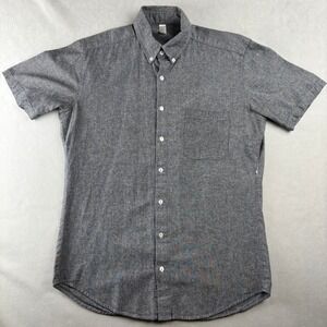American Apparel Chambray Short Sleeve Button Up Shirt Mens S Gray Made in USA